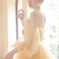 Yellow tulle short prom dress A line homecoming dress - Thumbnail 4