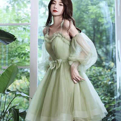 Cute tulle short prom dress green evening dress - Thumbnail 1