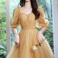 Cute tulle short prom dress yellow evening dress - Thumbnail 6