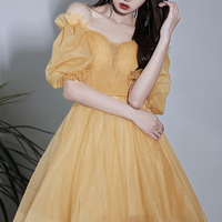Cute tulle short prom dress yellow evening dress - Thumbnail 1