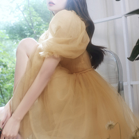 Cute tulle short prom dress yellow evening dress - Thumbnail 3