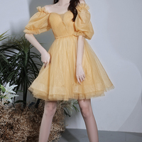 Cute tulle short prom dress yellow evening dress - Thumbnail 5