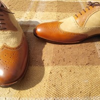 Decent Wear Men's Two Tone Oxfords Wingtip Brogue Leather Suede Lace Up Dress Shoes - Thumbnail 1