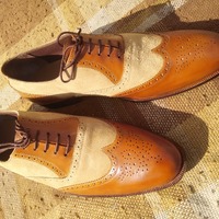 Decent Wear Men's Two Tone Oxfords Wingtip Brogue Leather Suede Lace Up Dress Shoes - Thumbnail 2