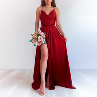 Fashion Satin Women Dress Sleeveless Side Slit - Thumbnail 5