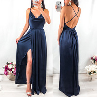 Fashion Satin Women Dress Sleeveless Side Slit - Thumbnail 6