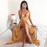 Fashion Satin Women Dress Sleeveless Side Slit - Thumbnail 1