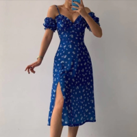 Sexy Sling Ruffle Strapless Slit Party Dress  - Thumbnail 1