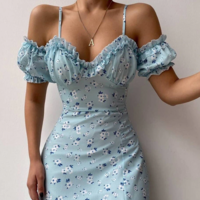Sexy Sling Ruffle Strapless Slit Party Dress  - Thumbnail 5
