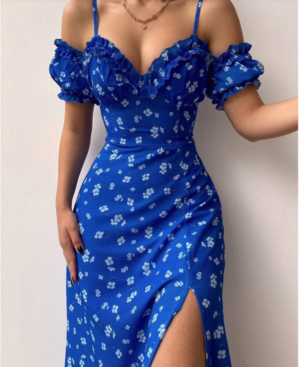 Sexy Sling Ruffle Strapless Slit Party Dress 