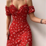 Sexy Sling Ruffle Strapless Slit Party Dress -2