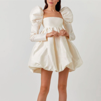 Fashion Retro Beige Satin Puff Sleeve Ball Gown - Thumbnail 2
