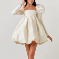 Fashion Retro Beige Satin Puff Sleeve Ball Gown - Thumbnail 4