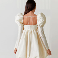 Fashion Retro Beige Satin Puff Sleeve Ball Gown - Thumbnail 5