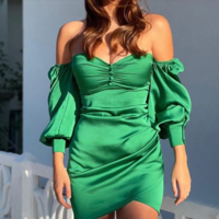 Lady Off Shoulder Solid Strapless Sheath Dress - Thumbnail 4