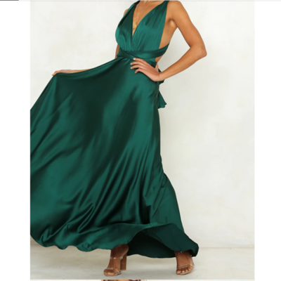 Elegant green satin party dress sexy bandage strapless