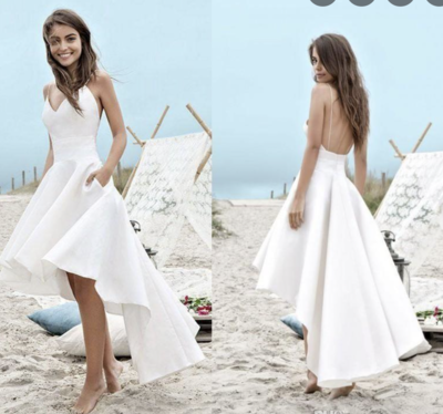 Hi Low Beach Wedding Dresses Bridal Gown Spaghetti Straps