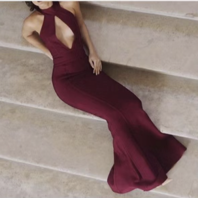 High neck prom dresses wine with keyhole