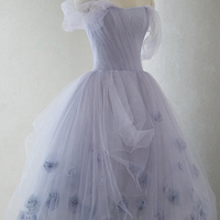 Purple Tulle Short Prom Dress A Line Evening Dress - Thumbnail 1