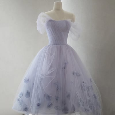 Purple tulle short prom dress a line evening dress - Thumbnail 3