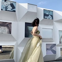 Green tulle lace long prom dress A line evening dress - Thumbnail 3