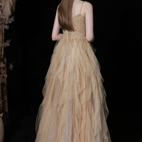 Gold tulle sequins long prom dress A line evening dress - Thumbnail 3