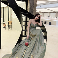 Shiny sequins long A line prom dress evening dress - Thumbnail 1