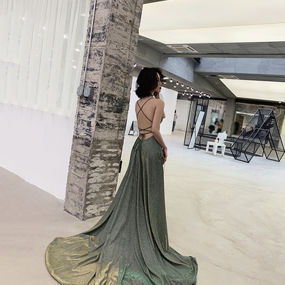 Shiny sequins long a line prom dress evening dress - Thumbnail 1