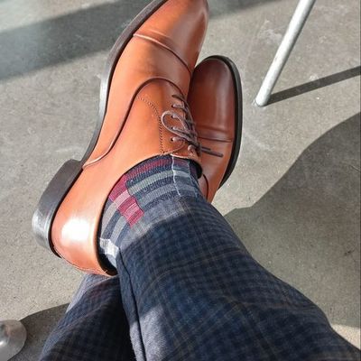 Men handmade brown leather tuxedo wear simple cap toe shoes