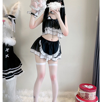 5 Pieces Sexy Maid Cat Girl Cosplay Pink & Black Lingerie Tops Skirt - Thumbnail 8