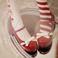 Japanese Harajuku Gothic Princess Doll Sweet Cute Girl Bow Heart Love Mary Jane Black Pink White Red Leather High Heels Shoes - Thumbnail 1
