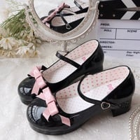 Japanese Harajuku Gothic Princess Doll Sweet Cute Girl Bow Heart Love Mary Jane Black Pink White Red Leather High Heels Shoes - Thumbnail 6