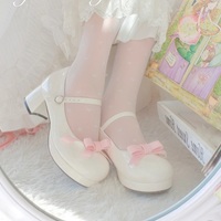 Japanese Harajuku Gothic Princess Doll Sweet Cute Girl Bow Heart Love Mary Jane Black Pink White Red Leather High Heels Shoes - Thumbnail 7