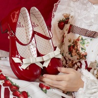 Japanese Harajuku Gothic Princess Doll Sweet Cute Girl Bow Heart Love Mary Jane Black Pink White Red Leather High Heels Shoes - Thumbnail 8