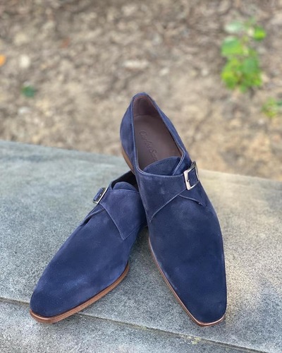 New Handmade Men's Blue Single Monk Strap Suede Wedding Wear Shoes