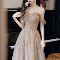 Stylish tulle beads long prom dress evening dress - Thumbnail 2