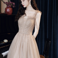 Stylish tulle beads long prom dress evening dress - Thumbnail 3