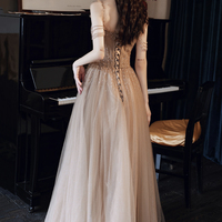 Stylish tulle beads long prom dress evening dress - Thumbnail 5