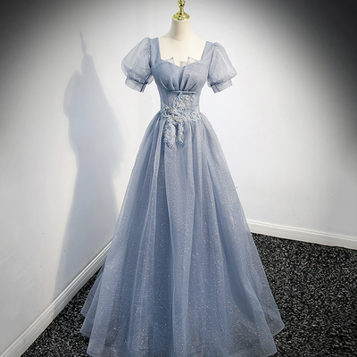 Cute tulle sequins long prom dress evening dress - Thumbnail 2