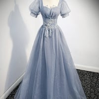 Cute tulle sequins long prom dress evening dress - Thumbnail 6