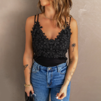 Sexy Sling Vest Lace Deep V Neck Tops - Thumbnail 2
