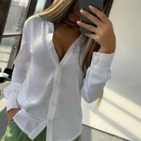 Solid Color Long Sleeve V-Neck Chiffon Two-piece Suit - Thumbnail 1