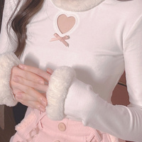Cute Sexy Pastel White & Pink Fur Plush Sweaters Tops - Thumbnail 1