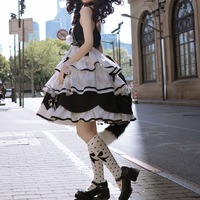 Gothic Black & White Neko Cat Paw Maid Outfit Strap Dress Belt Collar Set - Thumbnail 1