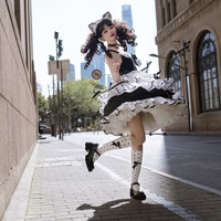 Gothic Black & White Neko Cat Paw Maid Outfit Strap Dress Belt Collar Set - Thumbnail 8