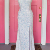 Charming Mermaid One Shoulder White Sequins Long Prom Dresses - Thumbnail 1