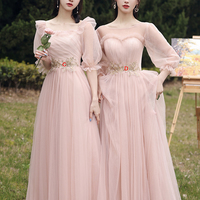 Pink tulle lace long prom dress A line evening dress - Thumbnail 8