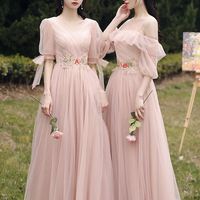 Pink tulle lace long prom dress A line evening dress - Thumbnail 9