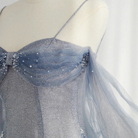 Blue tulle sequins long prom dress blue evening dress - Thumbnail 2