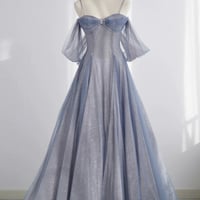 Blue tulle sequins long prom dress blue evening dress - Thumbnail 3